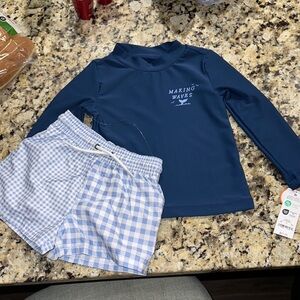 Carter's Blue Rashguard with Blue and White Shorts
